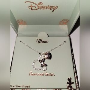 Disney Parks Jewelry Minnie Mouse Mom Love & Kisses Necklace Fine Silver Plated